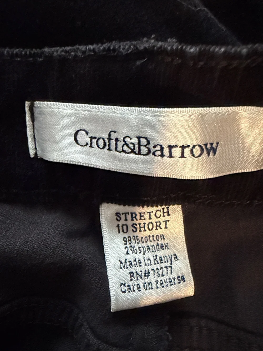 croft & barrow Black Stretch Straight Leg Corduroy Pants